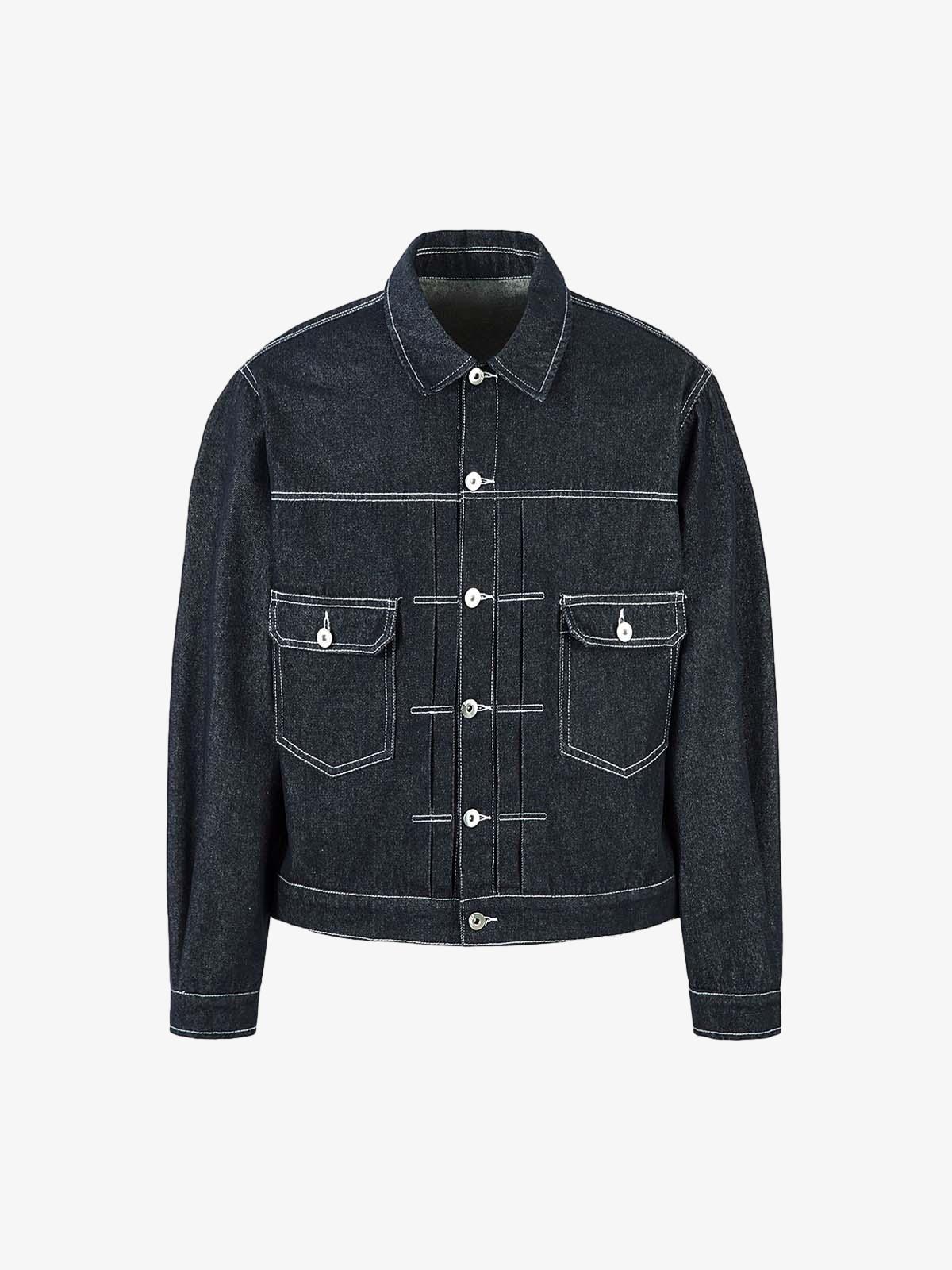Retro Heavy Washed Contrast Color Denim Jacket 
