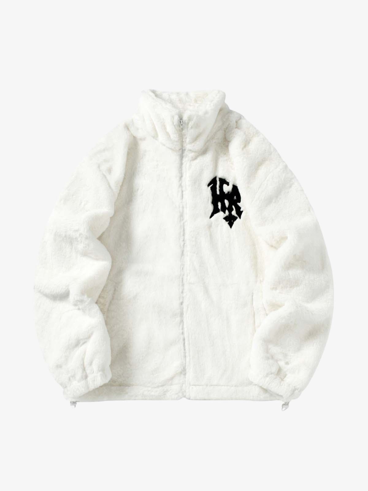 Thesupermade Hip-hop Letter Stand Collar Fur Jacket - 1908 