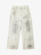Washed Tie-Dyed  White Work Pants 
