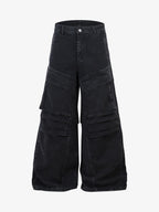 Deconstructed Split Pleated Pocket Cargo Jeans 