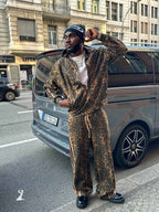 Thesupermade Cheetah Print Suede Tracksuit - 2277 