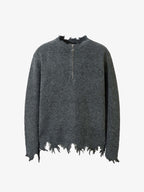 Distressed Quarter Zip Sweater 