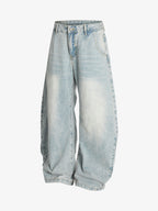 Washed Distressed Barrel Jeans 