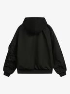 Faux Two-Piece Pleated Spliced Hooded Bomber Jacket 
