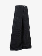 Deconstructed Split Pleated Pocket Cargo Jeans 