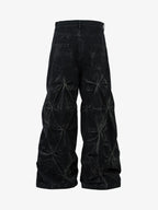 Heavy Washed Distressed Pleated Baggy Jeans - 2282 