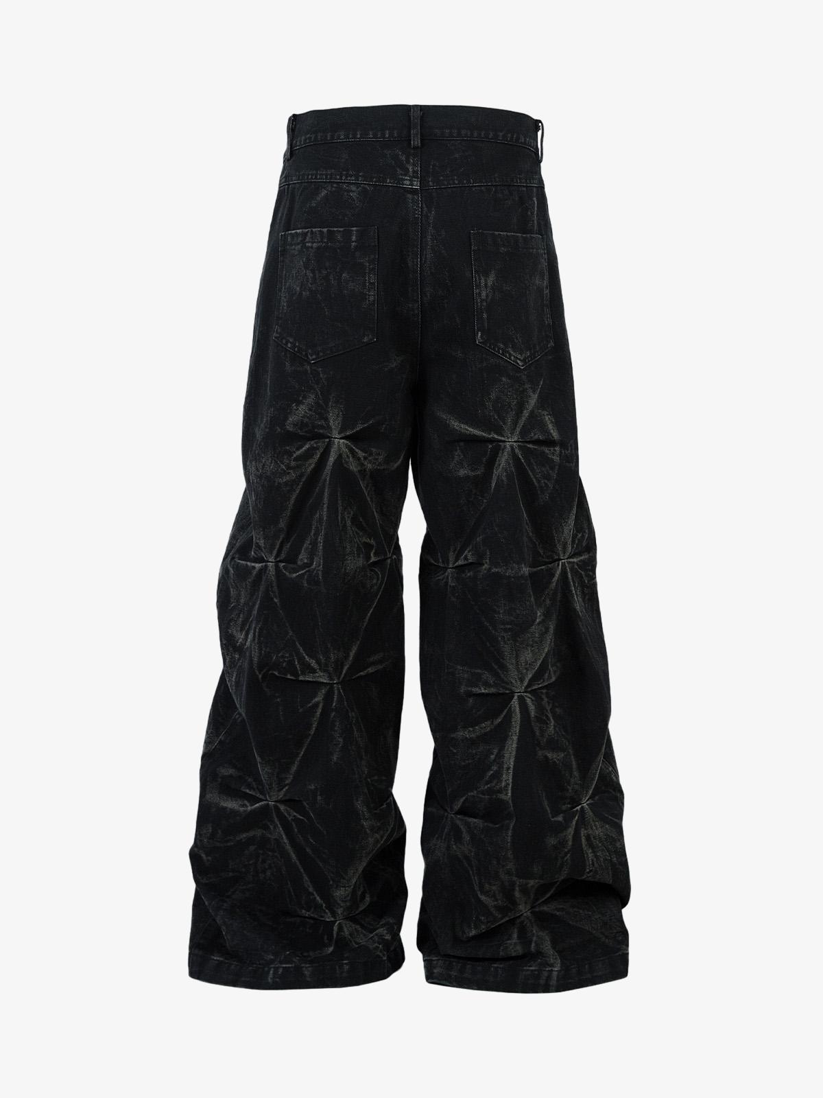 Heavy Washed Distressed Pleated Baggy Jeans - 2282 