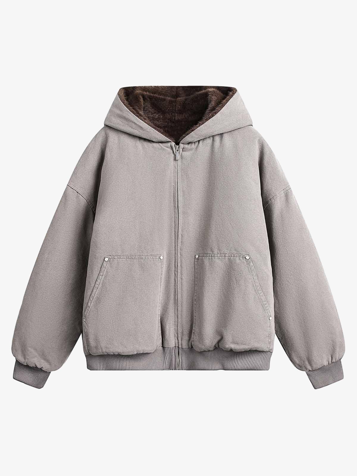 Thesupermade Fur Hooded Zip Up Quilted Jacket 