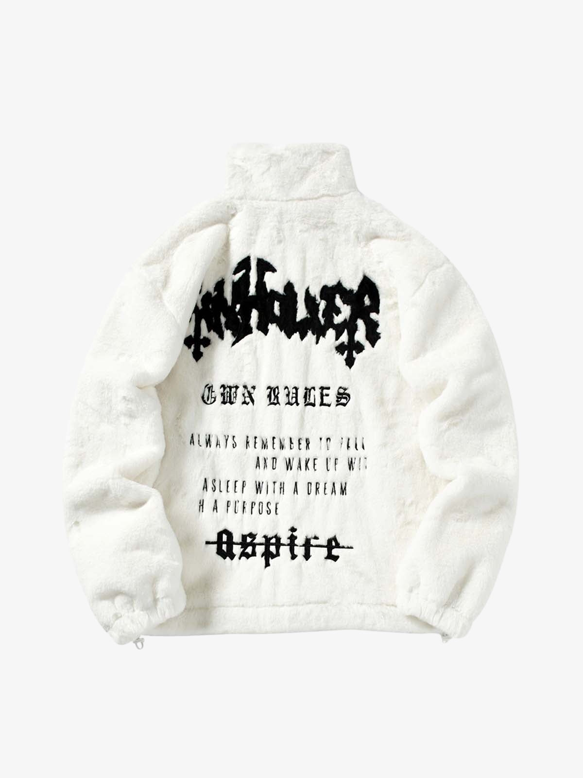 Thesupermade Hip-hop Letter Stand Collar Fur Jacket - 1908 
