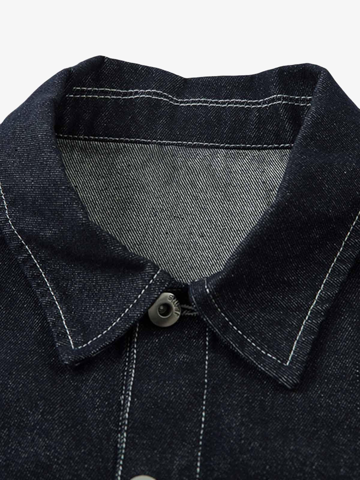 Retro Heavy Washed Contrast Color Denim Jacket 