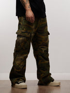 Ripped Camouflage Flared Cargo Pants - 2410 