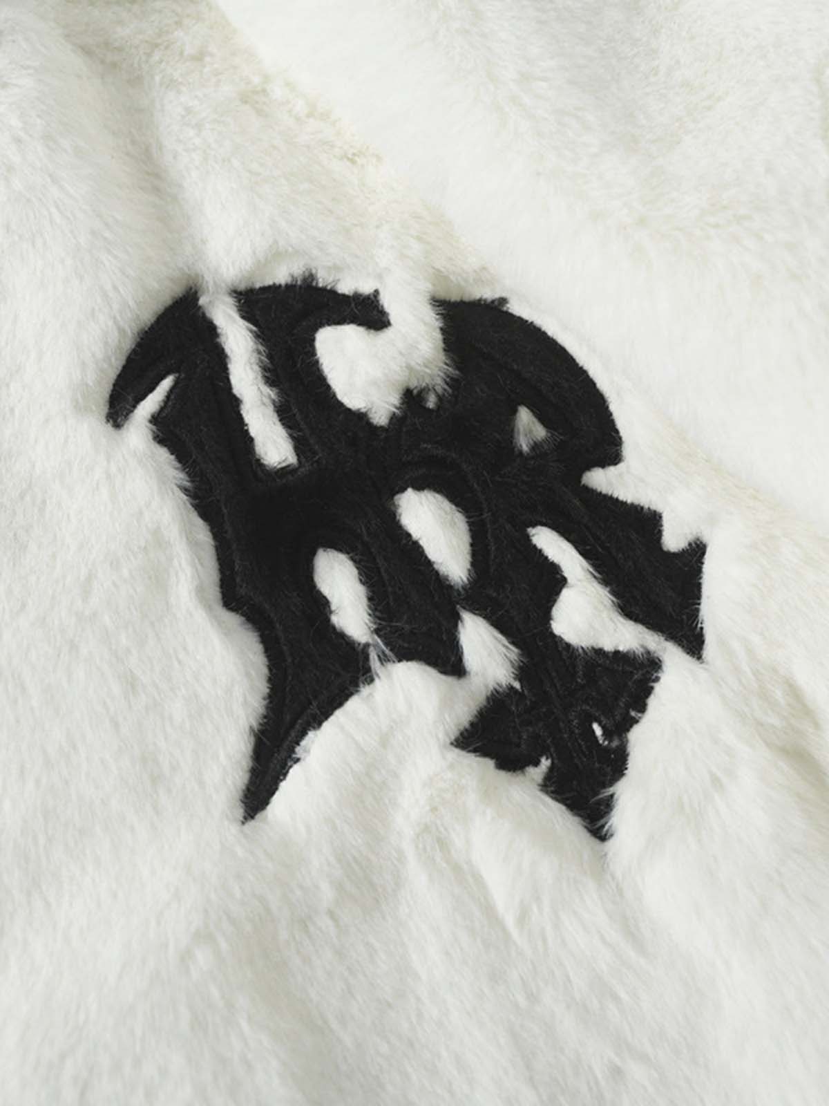 Thesupermade Hip-hop Letter Stand Collar Fur Jacket - 1908 
