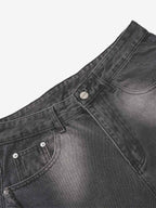 Washed Distressed Raw Edge Barrel Jeans - 2402 