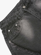 Washed Distressed Raw Edge Barrel Jeans - 2402 