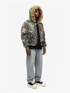 Camouflage Fur Collar Reversible Cotton Jacket 