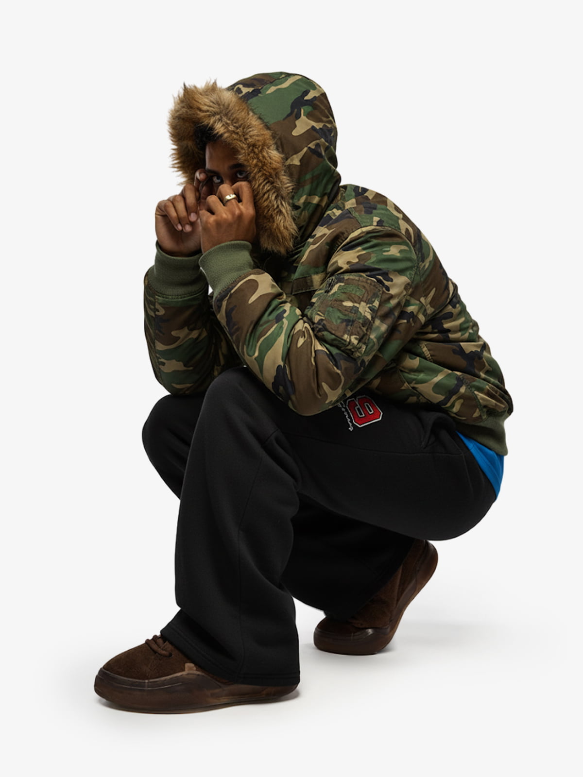 Camouflage Fur Collar Reversible Cotton Jacket 