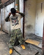 Distressed Camouflage Faux Two-Piece Graphic T-Shirt - 2420 